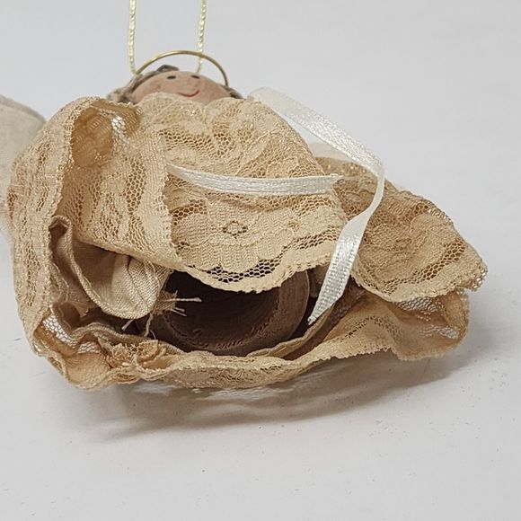 Vintage Christmas Tree Ornament Angel Wooden Lace Holiday Decor Figure - Picture 7 of 8